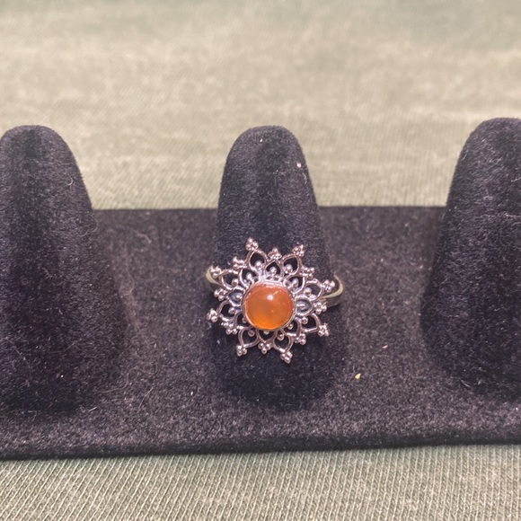 Solid Sterling Silver Orange Chalcedony Ring - Picture 2 of 4